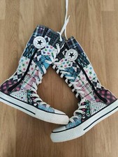 Converse Sneakers Junior size 13.5 Blue Pink Patchwork Calf Knee High Zip Laces