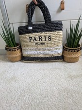 Paris Milano Large Beach Bag, Straw Tote Bag, Beige Beach Straw Bag 