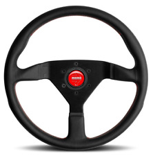 Genuine Momo Monte Carlo black leather 350mm steering wheel.  RED stitching.
