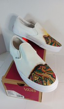 VANS Classic Slip-On 'Paisley Flame' White Skate Shoes Sneakers Mens 10 US