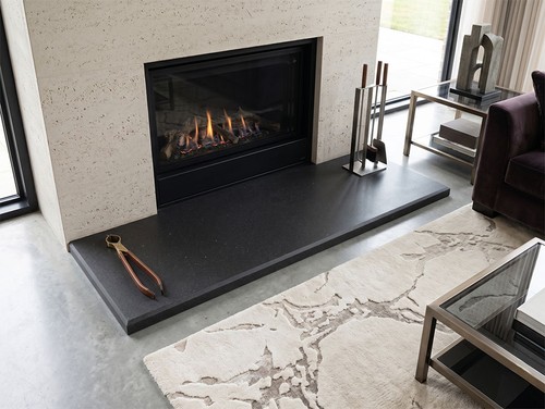 Black basalt fireplace hearth - basalt,