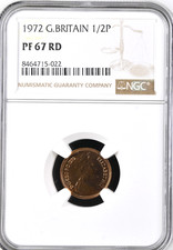 1972 1/2 P HALF PENNY NGC PF67 RD PROOF GREAT BRITAIN