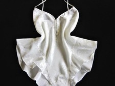 Vintage Frilly Teddy Bias-Cut Ivory Floral Satin M NEW  Sexy Lingerie