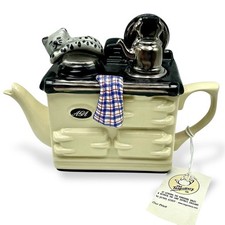 Vintage Ceramic Teapot AGA OLD TIMEY STOVE SLEEPY CAT Teapottery UK EUC