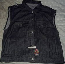 dazy, black, size L, sugar skull patch, spikes, women's, battle vest, used