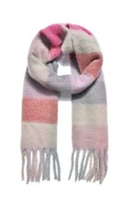 Central Chic Pastel Stripe Fluffy Scarf With Tassels 