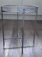 Small Silver Round Side Table, Coffee, Phone Stand Home Office Modern Furniture
