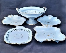 Antique William Ridgway Blue Earthenware Part Dessert Service Gilded c 1830 5 pc