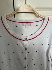 CC Country Casuals cardigan size M white plus black dots three quarter sleeve