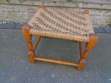 Vintage Rustic stool solid wooden frame and string/Seagrass Weave Please Read
