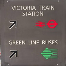 Victoria Train Station. Green Line Buses. BR Logo LT Logo. Green Line Logo Sign