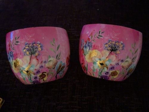 Pair pink floral plant pots - pair,