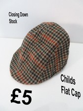 childs boys hat flat cap in tweed check style