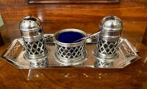 Vintage chrome piece cruet - vintage,