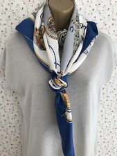 Rolex Clock Design Pure Silk Scarf Blues & Golds New Unused Classic & Beautiful