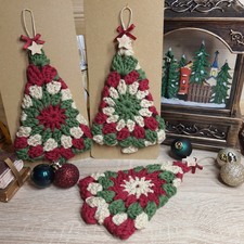 Handmade Crochet Christmas Tree Decorations Festive Trees  Pack Of 3 