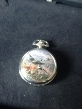 mens silver metal hand wind half hunter pocket watch boxed working