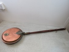 Vintage Copper & Brass Bed Warming Pan Wooden Turned Handle  39" long