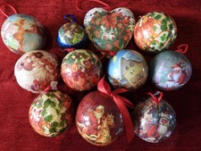 11 x vintage Paper Mache Decoupage Baubles Christmas Xmas Tree Decorations