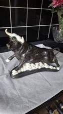 Vintage old  Atlantic Mold Hand Painted Ceramic Large Bull figurine 