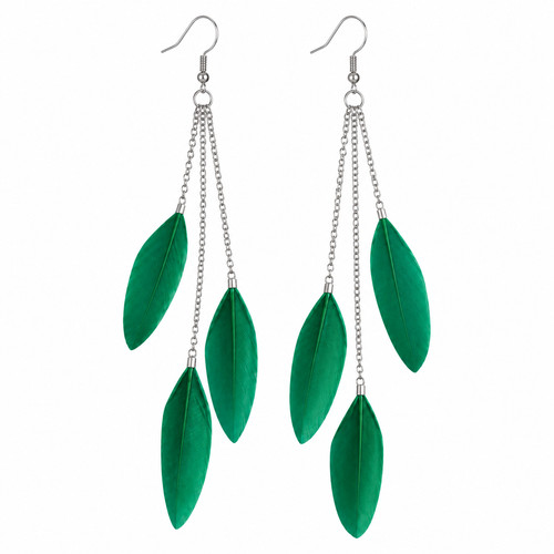 Green feather long drop - green,