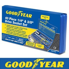 Goodyear 40pc 1/4" & 3/8" socket driver set metric imperial ratchet bolts spark