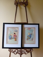 Leigh Kidman,Very Rare, Pair, Original Book Illustrations, Watercolours,  1920s