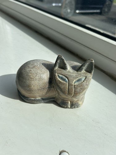 Carved stylised wooden cat - carved,