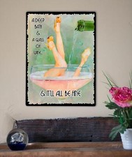 Wine Bath Pin Up Humour Retro Vintage Shabby Chic Metal Wall Sign Plaque RS46