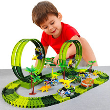 Magic Climbing Dinosaur Car Track Set Electric Flexible Race Track Flash Light