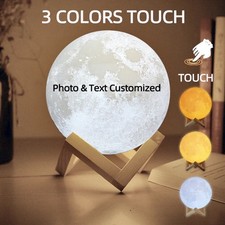 UK Personalised Moon Lamp Night Light Gift with Custom Photo & Text ~ 3D Print