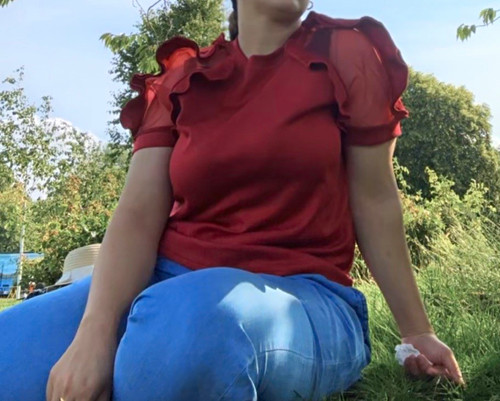 Women red solid crew neck - solid,