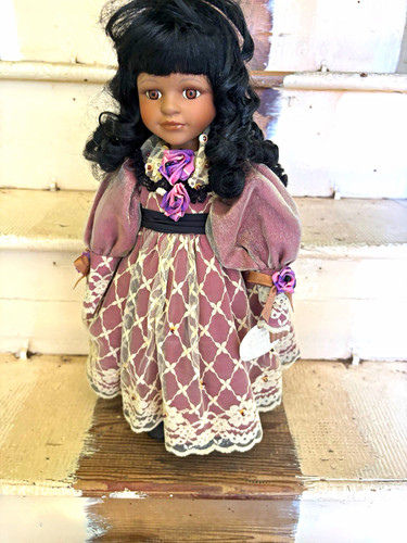 Porcelain girl doll purple - girl,