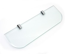 Bathroom Wall Mounted Clear Glass Shelf With Chrome Supports - Curved Edge