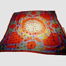 VINTAGE LANVIN PARIS SILK SCARF RED BLUE GREEN HAND ROLLED EDGES GIFT 🎁 READY 