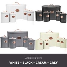 5Pcs Kitchen Bread Bin Storage Tins Canister Set Airtight Lid Tea Coffee Sugar