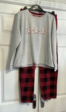 M & S WOMEN'S LOUNGEWEAR PYJAMA SET FA-LA-LA CHECKED BOTTOMS Size L