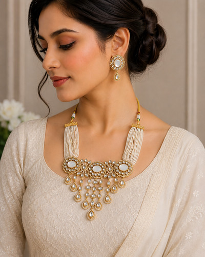 Kundan pearl bridal necklace - kundan,