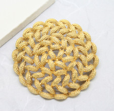 Stunning Vintage Signed Monet Basketweave Gold Brooch Pin Jewellery