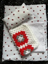 *New Design* Dolls Pram Quilt, Blanket and Pillow 4 piece bedding set Ladybug