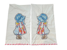 Vintage - 2 Lot - Holly Hobbie Handcrafted Queen King Pillow Embroidered Cases