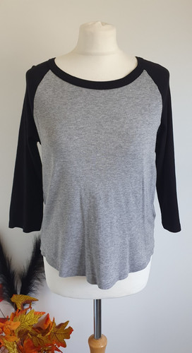 Ladies grey black crew - l,