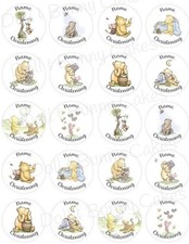 Winnie the Pooh Personalised Christening Cupcake Toppers x20, Pre-Cut.