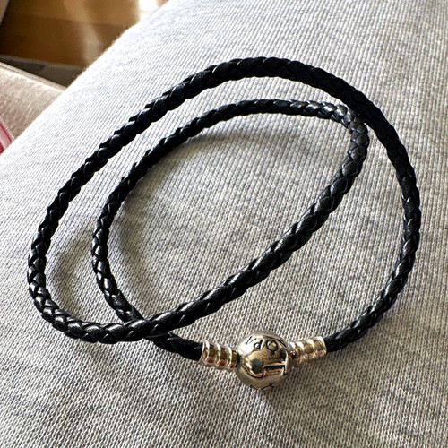 Pandora black braided - black, leather