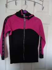 BARBIE GIRL'S HOODY JACKET TOP LOGO ON BACK FLEECE PINK BLACK AGE 9 - 10 YEARS