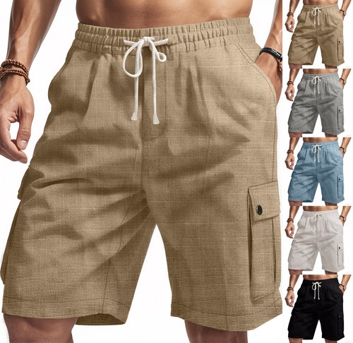 Mens linen cargo shorts - mens,