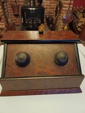 Art Deco Novelty Amboyna Wood Cigarette Box With Bakelite Wireless Knobs 8" Long