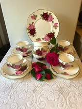 Clare China Co Vtg 15 Piece Tea Set /4 Trios/Cake Plate/ Milk& Sugar/Pink  Roses