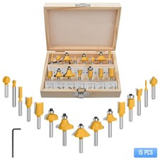 16Pcs 1/4" Tungsten Carbide Tipped TCT Router Bits Shank Wood Sealed Bearing Set