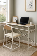 Compact Desk & Chair Set Office Study Table with Metal Frame & Cushion Seat New